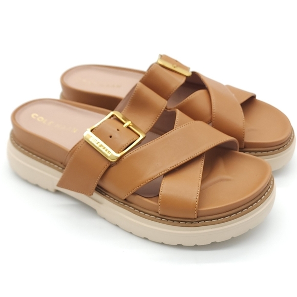 Cole Haan Women's Fraya Flats Platform Slide Adjustable Sandals Tan Size 6.5 - Picture 1 of 8